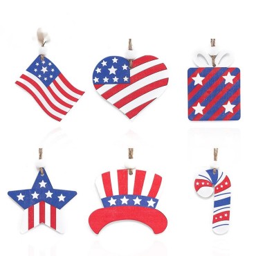 Creative American Independence Day Wooden Decorations 7cm/6 Piece Party Pentagram Flag Hanging Ornaments