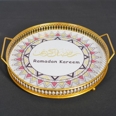 Eid cake tray Eid Ramadan craft decoration plate Iron storage tray ornaments painted tray festival