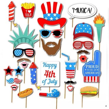 Hot sale Independence Day photo props seven-piece set glasses hairband sticker and other decorative set