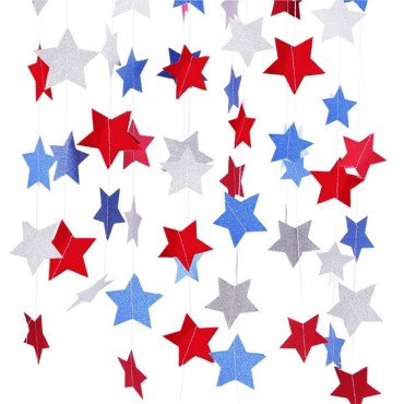 American Independence Day Red White Blue Star Garland  Beautiful Length Pentagram Paper Pull Flag