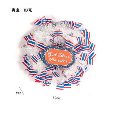 The wreath USA Patriotic Design  Of July Usa Wreath Red White Blue Flag Independence Day Welcome Mesh Ribbon Bowtie Door Wreath