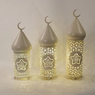 Iron Art Storm Lantern Ramadan Festive Home Atmosphere Lantern Decorative Led Lights Ornaments