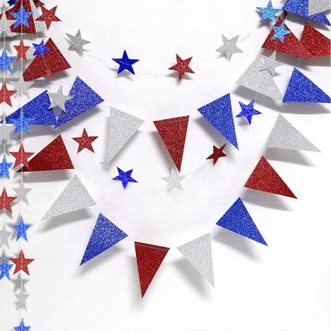 Factory Direct Independence Day Paper  Glitter Star Shaped Garland for Party Wall Decoration