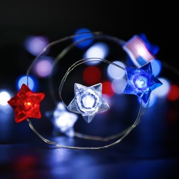 Wholesale Independence Day American Flag Stars String Lights Beautiful Red White Blue Lights