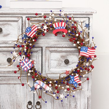 US Independence Day Wreath Red White Blue National Flag Berry Wreath for Independence Day Decorations