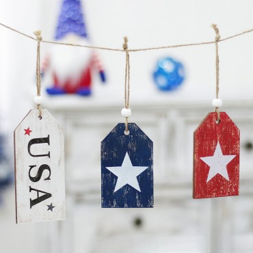 Creative Independence Day Wooden Tassel Hanging Ornaments with USA for 4th of July Indoor Decoration