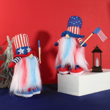 Hot Sale American Independence Day No-face Old Dwarf Toy Cute Standing Raising a Flag Doll Decorations