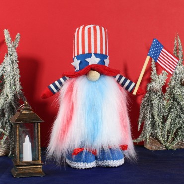 Hot Sale American Independence Day No-face Old Dwarf Toy Cute Standing Raising a Flag Doll Decorations