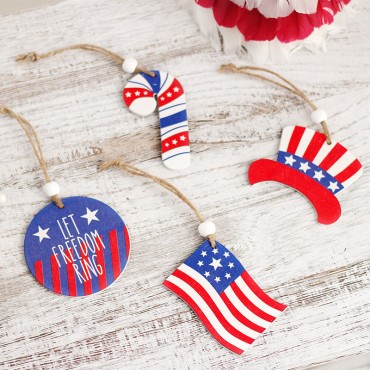 Creative American Independence Day Wooden Decorations 7cm/6 Piece Party Pentagram Flag Hanging Ornaments