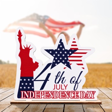 New Fourth Of July Wooden Display Home Scene Independence Day Decoration Table Wood Ornaments