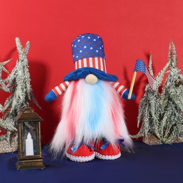 Hot Sale American Independence Day No-face Old Dwarf Toy Cute Standing Raising a Flag Doll Decorations