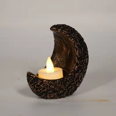 Arabian Ramadan Moon Led Candlestick Three Color Optional Eid Decoration Resin Crafts Home Decoration Ramadan Candle Holder