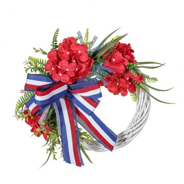 The wreath USA Patriotic Design  Of July Usa Wreath Red White Blue Flag Independence Day Welcome Mesh Ribbon Bowtie Door Wreath