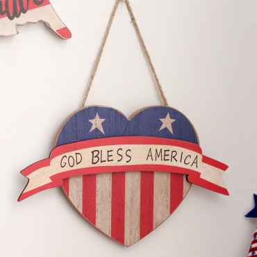 Wholesale USA Independence Day Decoration 28.5cm American National flag Wooden Hanging decorations