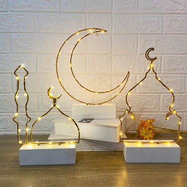 Eid Mubarak 2023 Lanterns Ramadan Moon Shaped Lamp Muslim Islamic Decorations Mosque Iron Ornaments Led Ramadan Light