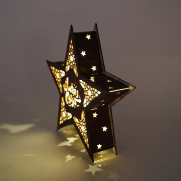 Eid Festive Decorations Wooden Star Lamp Ramadan Led Light Five-Pointed Star Lamp