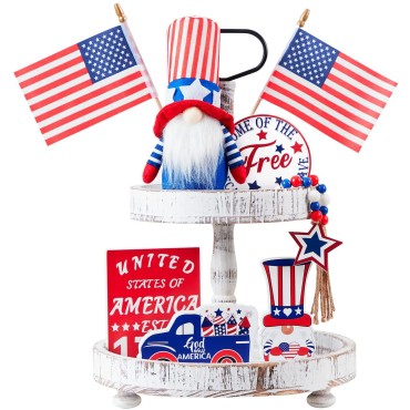 Party Supplies Beautiful Tray Layered Decorations set wooden Ornaments for Independence Day Party