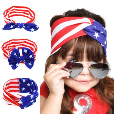 New Design 4th Of July American Flag Style Headband Independence Day Kids Elastic Hairbands