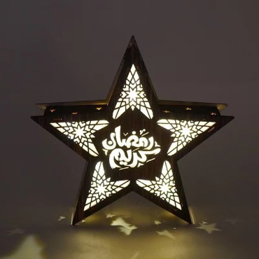 Eid Festive Decorations Wooden Star Lamp Ramadan Led Light Five-Pointed Star Lamp