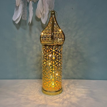 Eid Mubarak White Hollow Led Wind Lamp Iron Art Lamp Ornaments Decorations Party Supplies Ramadan Kareem Lanterns