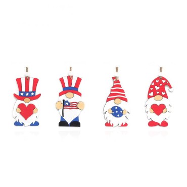 Independence Day Wooden Hanging Pendant American Flags Faceless Old Man Wooden Pendant 4th of July supplies