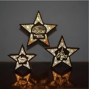 Eid Festive Decorations Wooden Star Lamp Ramadan Led Light Five-Pointed Star Lamp