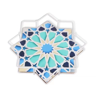 New Style Ramadan Octagonal Colorful Cake Tray Eid Wrought Iron Plate Holiday Home Party Table Decoration Crafts