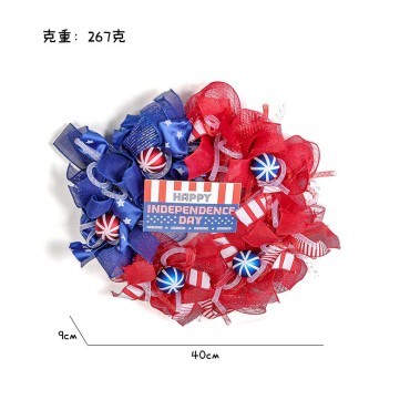 The wreath USA Patriotic Design  Of July Usa Wreath Red White Blue Flag Independence Day Welcome Mesh Ribbon Bowtie Door Wreath