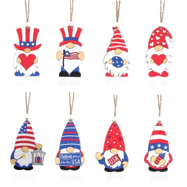 Independence Day Wooden Hanging Pendant American Flags Faceless Old Man Wooden Pendant 4th of July supplies