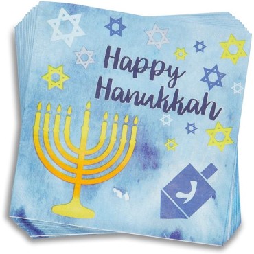 DAMAI 24 Guest Plates Disposable Paper Tableware Happy Hanukkah Festival Decoration Starry Chanukah Blue Theme Party Tableware