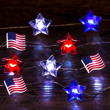 Wholesale Independence Day American Flag Stars String Lights Beautiful Red White Blue Lights