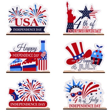 New Fourth Of July Wooden Display Home Scene Independence Day Decoration Table Wood Ornaments