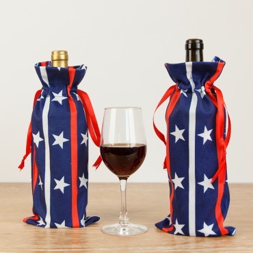 New Design 4th Of July  Red Wine Bottle Bag Independence Day Exquisite Star Bottle Decoration