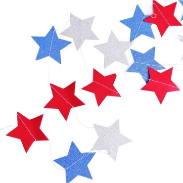 American Independence Day Red White Blue Star Garland  Beautiful Length Pentagram Paper Pull Flag