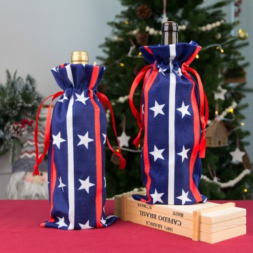 New Design 4th Of July  Red Wine Bottle Bag Independence Day Exquisite Star Bottle Decoration