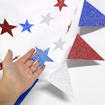 Factory Direct Independence Day Paper  Glitter Star Shaped Garland for Party Wall Decoration