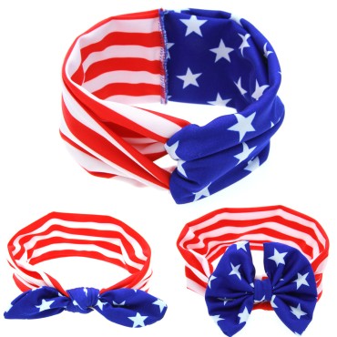 New Design 4th Of July American Flag Style Headband Independence Day Kids Elastic Hairbands