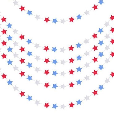 American Independence Day Red White Blue Star Garland  Beautiful Length Pentagram Paper Pull Flag