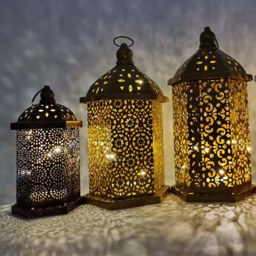 Eid Mubarak Iron Wind Lamp Ramadan Kreem Decoration Led Eid Decorative Light For Home Muslim Arab Hanging Ramadan Lantern