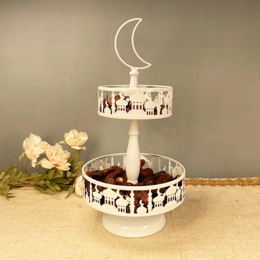 Islam Eid Mubarak 2 Tiers Ramadan Iron Tray Candy Rack Detachable Dessert Table Cake Stand Eid Party Supplies