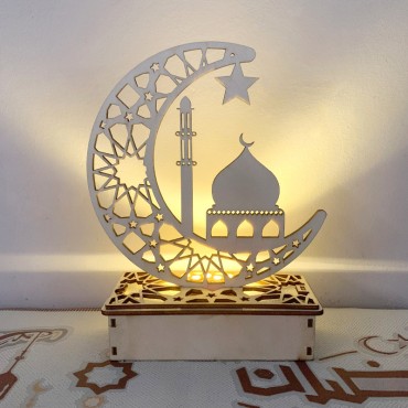 Wooden handicraft ornaments creative Eid al-Fitr festival moon hollow letters with LED lamp decoration