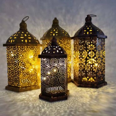 Eid Mubarak Iron Wind Lamp Ramadan Kreem Decoration Led Eid Decorative Light For Home Muslim Arab Hanging Ramadan Lantern