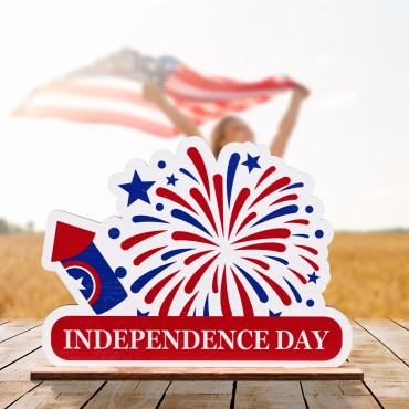 New Fourth Of July Wooden Display Home Scene Independence Day Decoration Table Wood Ornaments