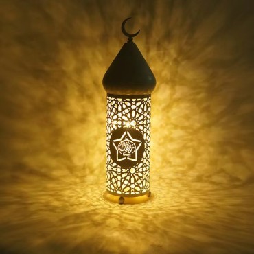 Iron Art Storm Lantern Ramadan Festive Home Atmosphere Lantern Decorative Led Lights Ornaments