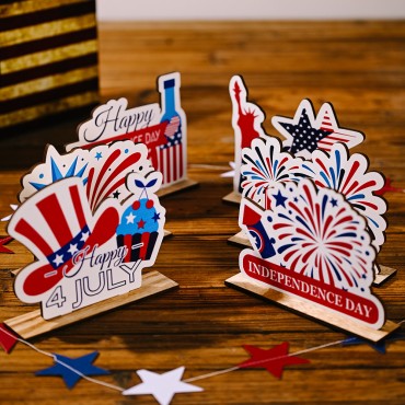 New Fourth Of July Wooden Display Home Scene Independence Day Decoration Table Wood Ornaments