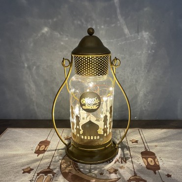 Muslim Festival Party Decor Iron Lanterns Ramadan Kareem Led Star Lights Eid Mubarak Crafts Home Decoration Ornaments Lantern