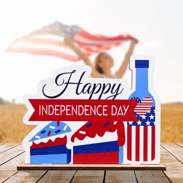 New Fourth Of July Wooden Display Home Scene Independence Day Decoration Table Wood Ornaments