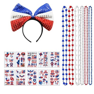 New Design US Independence Day Party set beautiful  American Flag headband necklace sticker