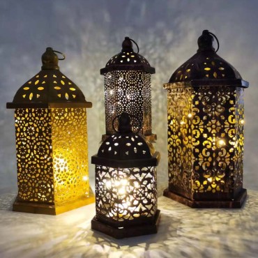 Eid Mubarak Iron Wind Lamp Ramadan Kreem Decoration Led Eid Decorative Light For Home Muslim Arab Hanging Ramadan Lantern