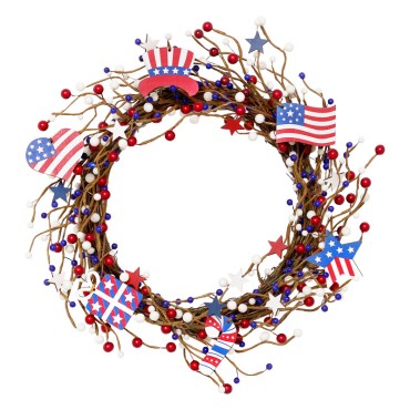 US Independence Day Wreath Red White Blue National Flag Berry Wreath for Independence Day Decorations